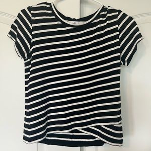 CAbi #5059 Grazie Crop Top. Black and white striped top, 95% rayon, 5% spandex